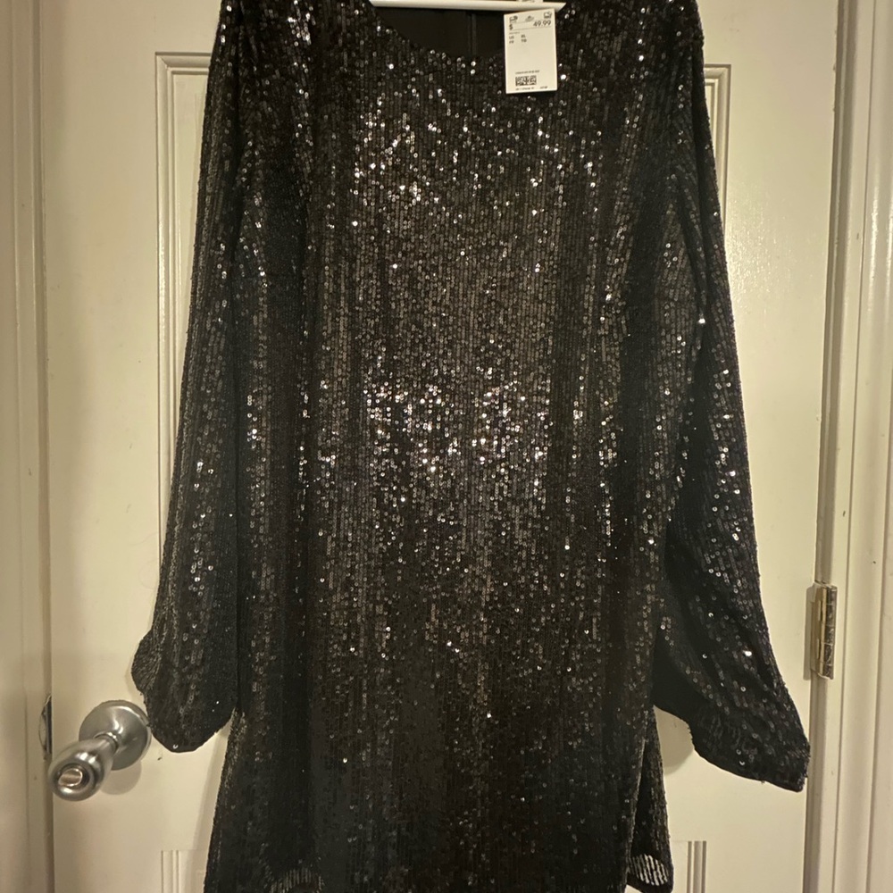 H&M Black Sequin Long Sleeve Dress